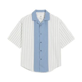 Ami Short Sleeve Shirts, male, Multicolor, Size: L Vertical Striped Camp Collar Shirt