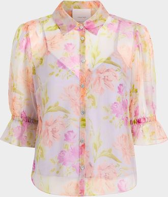 Cinq &agrave; Sept Fiona Floral Puff-Sleeve Top