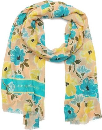 Kate Spade New York spring roses oblong cotton & silk blend scarf in Coral Multi at Nordstrom