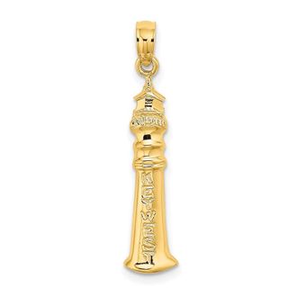 Diamond2Deal 14k Yellow Gold 2-D KEY WEST Lighthouse Charm Pendant