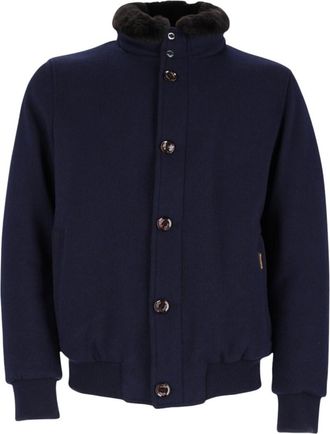Moorer Navy Blue Mock Collar Jacket