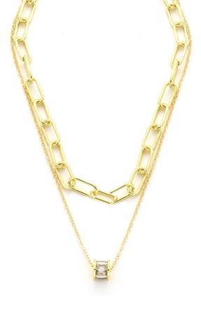 Panacea Layered Crystal Barrel Pendant Necklace in Gold at Nordstrom