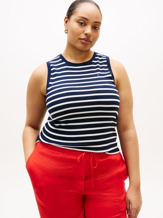 Tommy Hilfiger T-Shirt TOMMY HILFIGER CURVE CRV SLIM CODY C-NK TANK, Damen, Gr. 48, breton stripe schwarz night, ecru, Single Jersey, Obermaterial: 100% Baumwolle, g