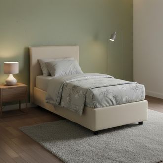 Talamo Italia Talamo Italia - Cama Individual Chiaraluna, Cama Contenedor Con Revestimiento De Tela, 100% Made In Italy, Apertura Frontal, Con Colch&oacute;n Cm 90x190 Inc