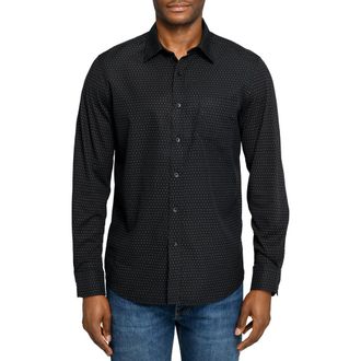 W.R.K Slim Fit Micro Geo Reworked Cotton Button-Up Shirt in Black at Nordstrom, Size Xx-Large