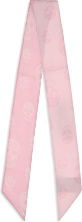 Alexander McQueen Womens Skull Ribbon Scarf Pink-Pink Silk Pink/pink Scarfs