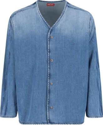 Diesel Denim Shirt With V-Neckline And Bold Back Graphic