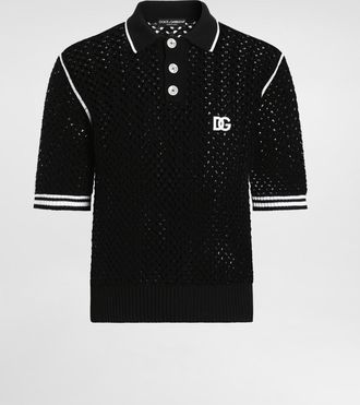 Dolce & Gabbana Crochet Effect Cotton Polo Shirt - Man Sweaters And Cardigans Multi-colored Xs