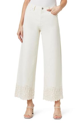 Habitual Wide Leg Embroidered Crop Jeans In Eggshell