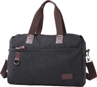 Generic Compatible For Vintage Canvas Leather Men Travel Bags Carry On Luggage Bag Duffel Handbag Tote Large Weekend(B-Black-20L)