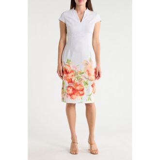 Calvin Klein Placed Floral Print Cap Sleeve Sheath Dress in Starburst Multi at Nordstrom Rack, Size 10