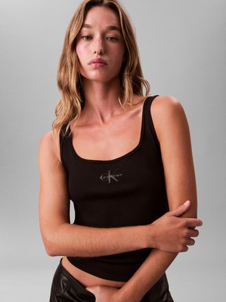 Calvin Klein Jeans Tanktop CALVIN KLEIN JEANS MONOGRAM SCOOP NK RIB TANK TOP, Damen, Gr. L (42), schwarz, Web, Obermaterial: 95% Baumwolle, 5% Elasthan, unifarben, regul