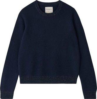 JUMPER 1234 Womens Contrast Lurex Rib Sweater Top In Dark Navy