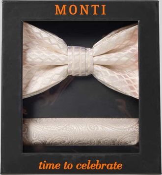 Monti Fliege und Einstecktuch im Set aus reiner Seide in Beige, Größe 1