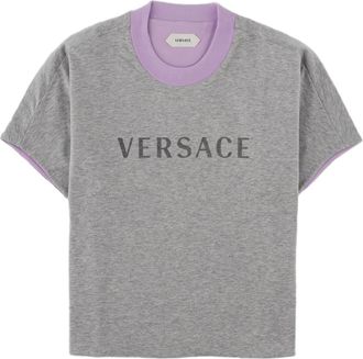 Versace Grey Cropped Lavender Accent Cotton T-Shirt