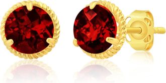 MAX + STONE 14k Yellow or White Gold 6mm Roped Halo Gemstone Round Stud Earrings