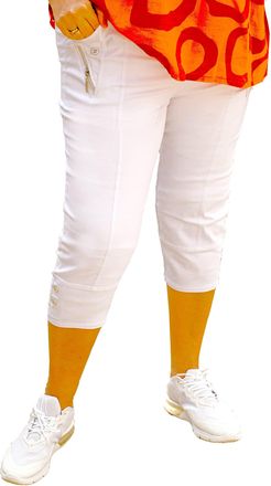 Generic Caprice - Vera Tucci - Cropped 3/4 Length Womens Capri Trouser Elastic Waist (T6, White)