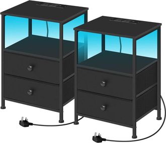 Woltu 2x End Table with Charging Station, 2 Drawers Cabinet and 1 Open Shelf, Side Table for Living Room, Black - Woltu