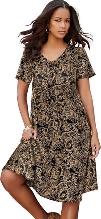 Roaman's Petite Plus Size Short Sleeve Sleeve Swing Dress in Brown Sugar Paisley Print at Nordstrom, Size 40
