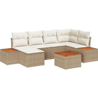 vidaXL Garden Sofa Set with Cushion 7 pcs Beige Poly rattan Vidaxl