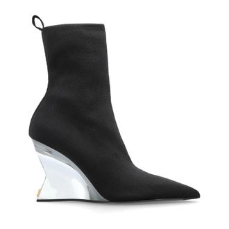 Balmain Wedges, female, Black, Size: 8 1/2 US Wedge Knit Ankle Boots