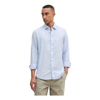 Michael Kors Slim-Fit Katoenen en Linnen Shirt - Heren - Casual Overhemden - Blauw - L - Katoen - Overhemden