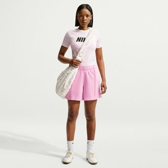 Nike Womens Nike Sportswear Mid-Rise Poly-Knit Track Shorts in Pink | IF0647-621
