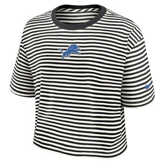 Nike Detroit Lions Striped Nike Womens MLB Cropped T-Shirt in Black | 048P10DW9J-MXN