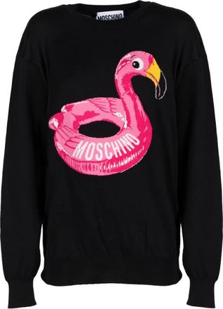 Moschino Flamingo Jacquard Trui - Dames - Sweatshirts - Zwart - XS - Katoen - Hoodies & sweatvesten