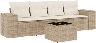 vidaXL Juego De Sof&aacute;s Jard&iacute;n Con Cojines 5 Pzas Rat&aacute;n Sint&eacute;tico Beige Vidaxl