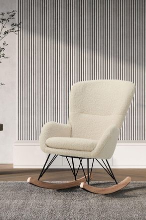 Living and Home Modern Faux Wool Rocking Chair in Beige