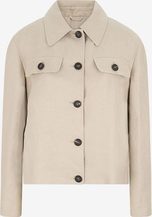 Brunello Cucinelli Kurze leichte Jacke mit Hemdkragen aus Leinen