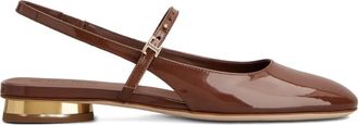Tod's sling-back gold-tone flat pumps - women - Patent Calf Leather/Calf Leather/Rubber - 37.5 - Brown