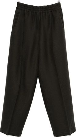 Ami Wide-Leg Wool Trousers With Elastic Waistband And Subtle Label Detail