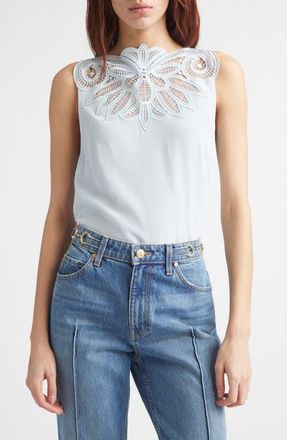 Ulla Johnson Rea Silk Embroidered Top in Adriatic at Nordstrom, Size 00