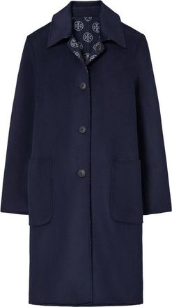 Tory Burch T Monogram Jacquard Wollen Jas - Dames - Mantel - Blauw - M - Wol - Jassen