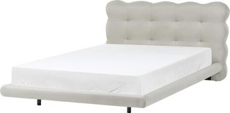 Beliani Cama De Tela Con Cabecero Con Capiton&eacute; 120 X 200 Cm Somier De L&aacute;minas Patas De Metal Beige Soulisse