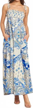 Flying Tomato Smocked Bodice Maxi Dress In Blue
