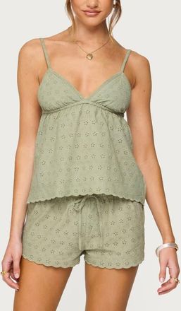 Edikted Talula Eyelet Babydoll Camisole in Olive at Nordstrom, Size X-Small