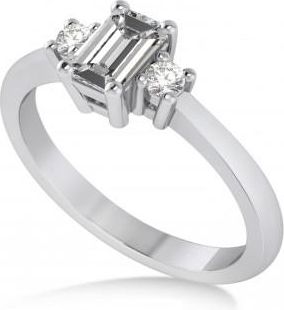 Allurez Emerald Moissanite & Diamond Three-Stone Engagement Ring 14k White Gold (0.60ct)