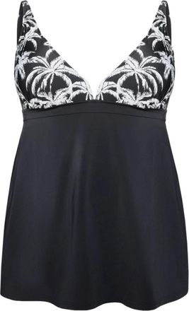 Fiorella Rubino Tankini Top met Tropische Print - Dames - Strandmode - Zwart - L - Polyester - Badmode