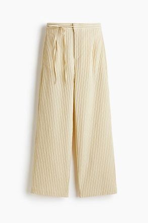 H&M Tie-detail Trousers in Light Yellow/striped at Nordstrom, Size 12