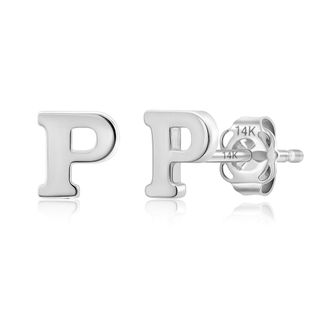 MAX + STONE 14k Yellow or White Gold Small Script Initial Letter Stud Earrings