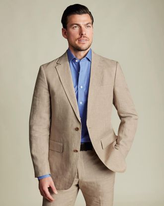 CHARLES TYRWHITT Pure Linen Jacket - Taupe Size 36R R by Charles Tyrwhitt