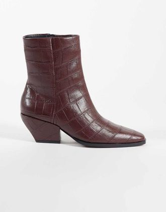 Asos Raul - Stivaletti western con tacco marroni effetto coccodrillo-Marrone