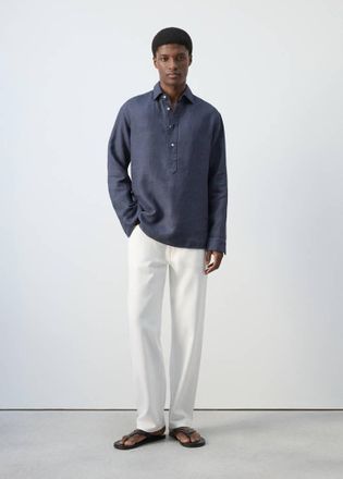 Mango Camicia regular fit 100% lino indaco - Uomo - XXL - MANGO MAN