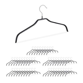 Relaxdays Pack 100 Perchas Ropa Antideslizantes, Metal-pvc, Negro, 21 X 42 X 1 Cm - Relaxdays