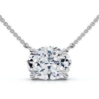 Pompeii3 1Ct Solitaire Oval Diamond Pendant 14k Gold Womens 18 Chain Lab Grown