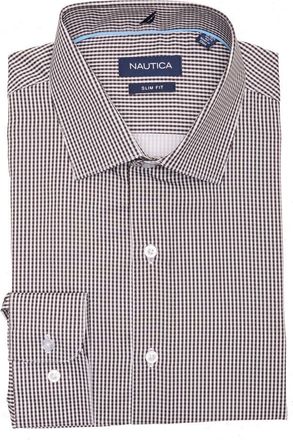 Nautica Slim Fit Check Print Dress Shirt in Black at Nordstrom Rack, Size 15.5 - 32/33