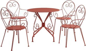Vente-Unique Mesa y sillas de jard&iacute;n de metal : una mesa y 4 sillas - Terracota - GUERMANTES